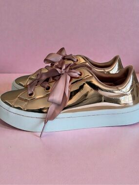 Skechers Street Liquid Bling Metallic Rose Gold Ribbon Sneakers - Size 10